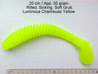 Rillet Paddle worm , 20 cm, Selvlysende gul.  -- x 1