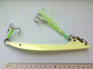 Stål Pirk. 200 gram, Selvlysende, med 3x-2/0 trekrog