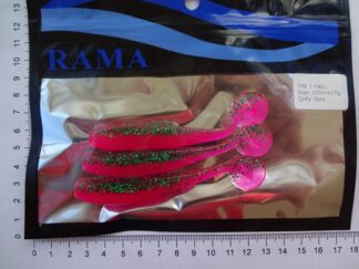 TPE T-TAIL , 10 cm , Pink med grøn glitter. 3 stk pose.